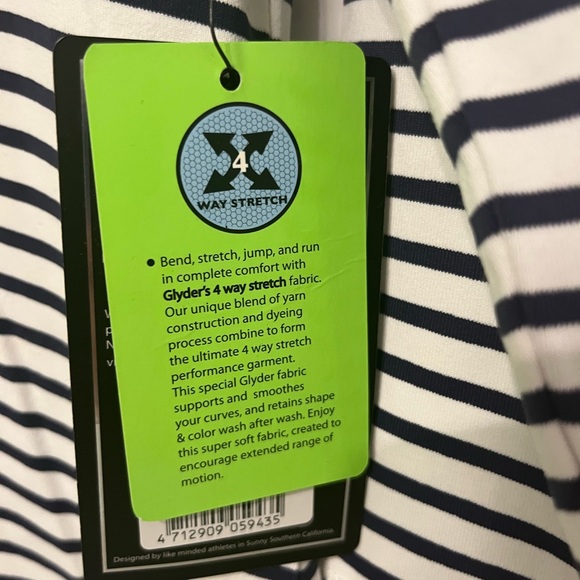 NWT 4 way stretch Blue and White striped athletic top. - Picture 3 of 3